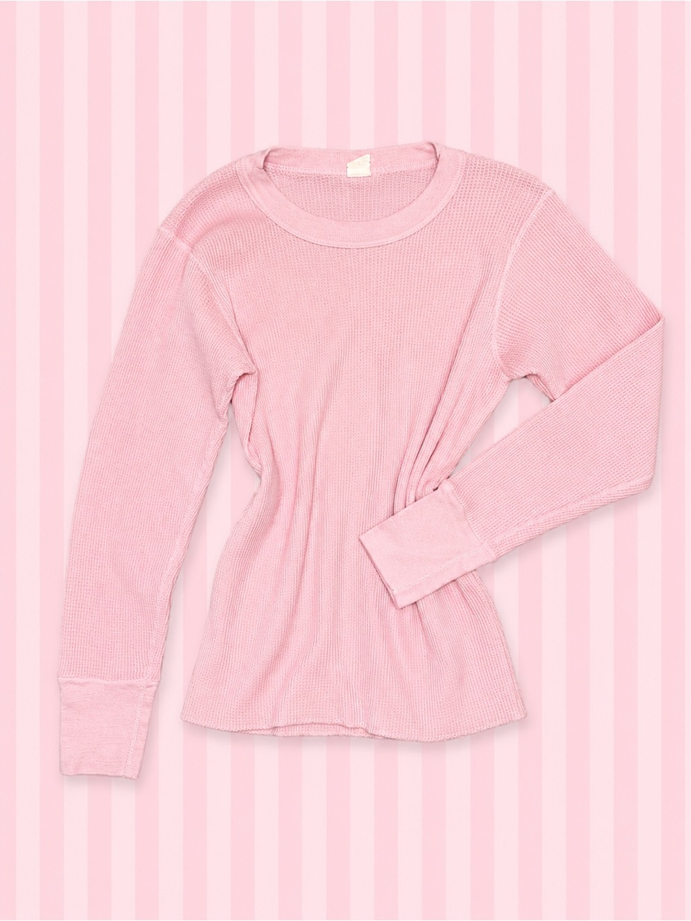 Vintage Fruit of the Loom Pink Waffle Knit Thermal Long Sleeve Top 🎀🩷